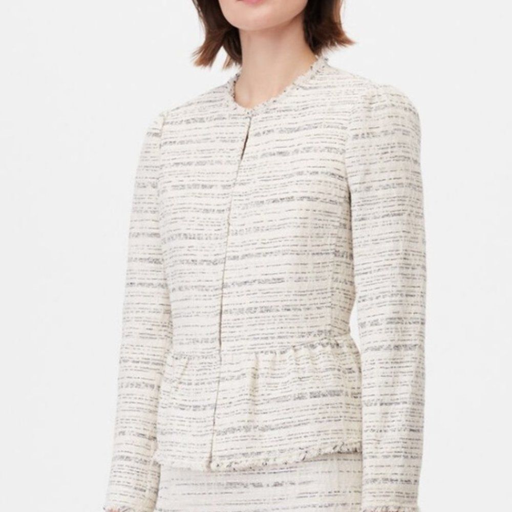 Ivory Tailored Textured Tweed Peplum Jacket Blazer